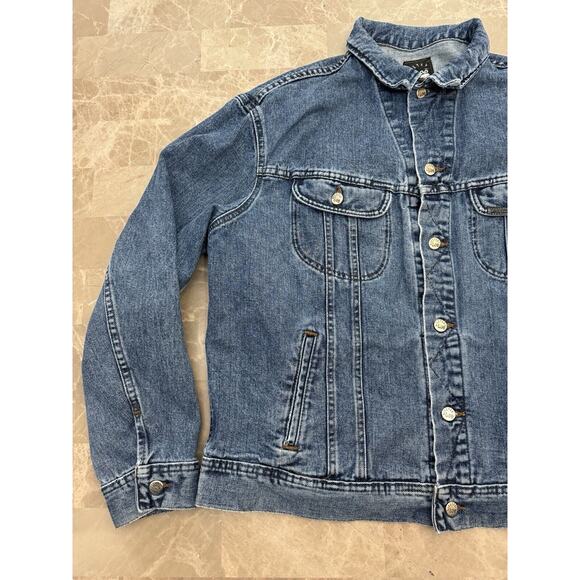 Vintage Lee Jean Jacket Men Size XL Blue Denim Riveted Light Wash USA Grunge - Picture 2 of 13
